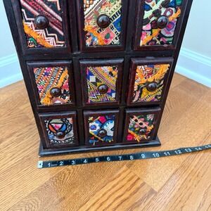 Vintage 9 Drawer Apothecary Cabinet, Solid‎ Wood With Embroidered Drawer Fronts